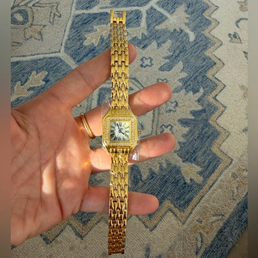 Panthere Classic Rectangle Gold Crystal Watch